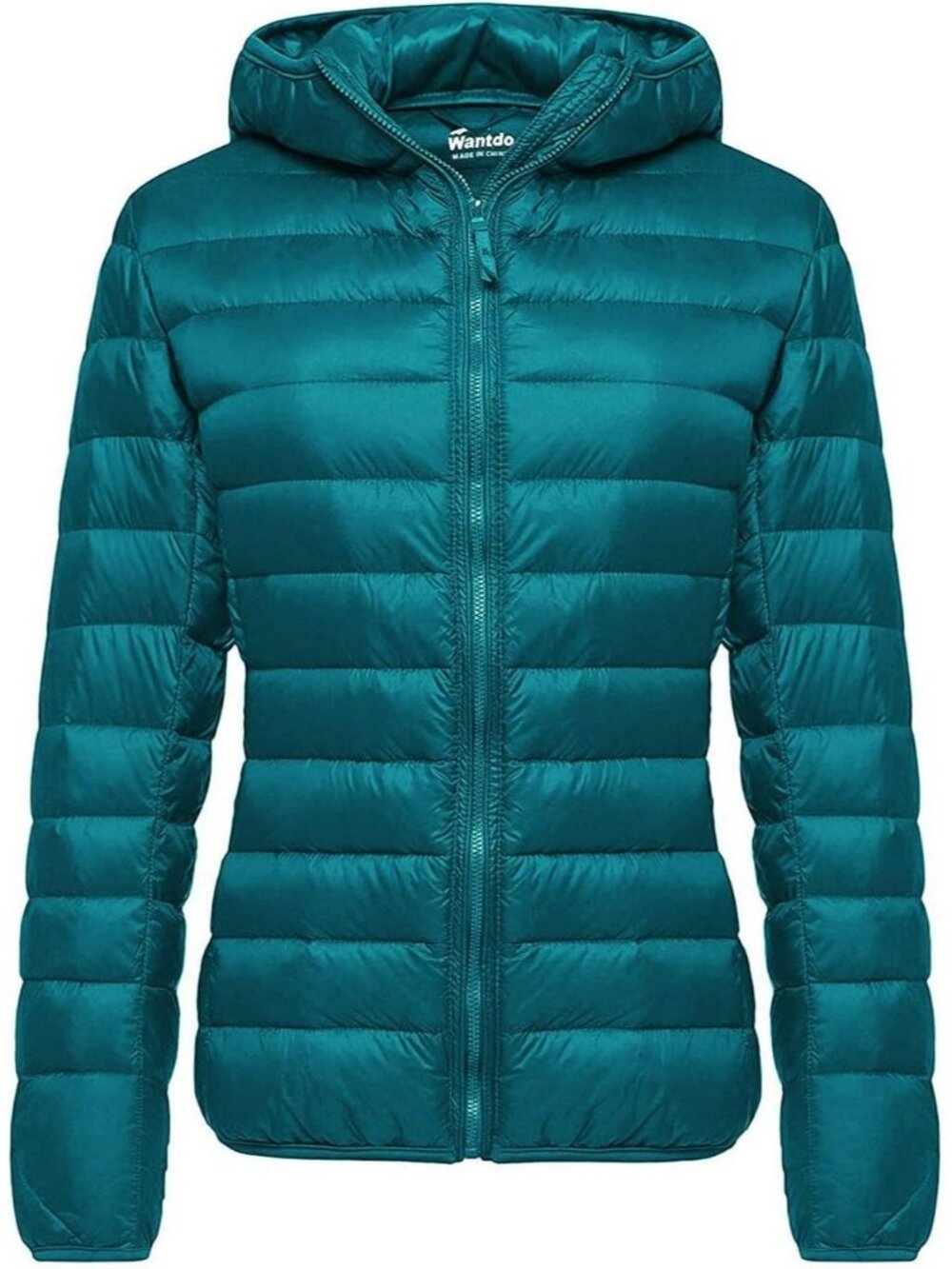 Women's Oiled Green Hooded Down Jacket Packable Light Weight Short Winter Warm